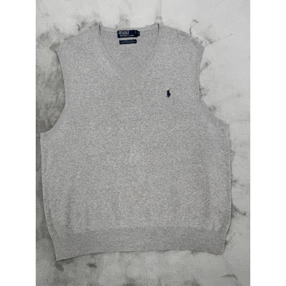 Vintage‎ Polo Ralph Lauren Gray Sweater Vest Mens XL 100% Pima Cotton Pony 90s